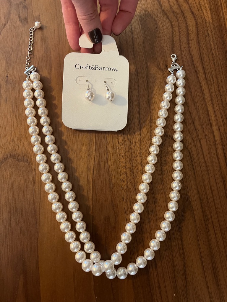 Croft & Barrow White Pearl Double-Strand Necklace With Matching Earrings
